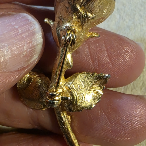 Vintage Bernard Meldahl Gold Plated Over Sterling Silver Gold Rose Brooch - Picture 5 of 6